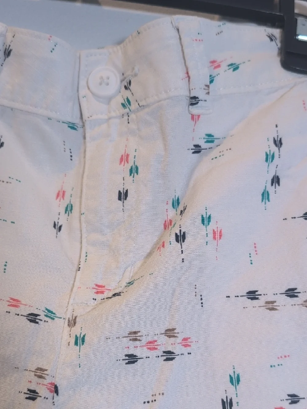 Eddie Bauer White Bermuda Shorts with Subtle Multicolor Ikat Print